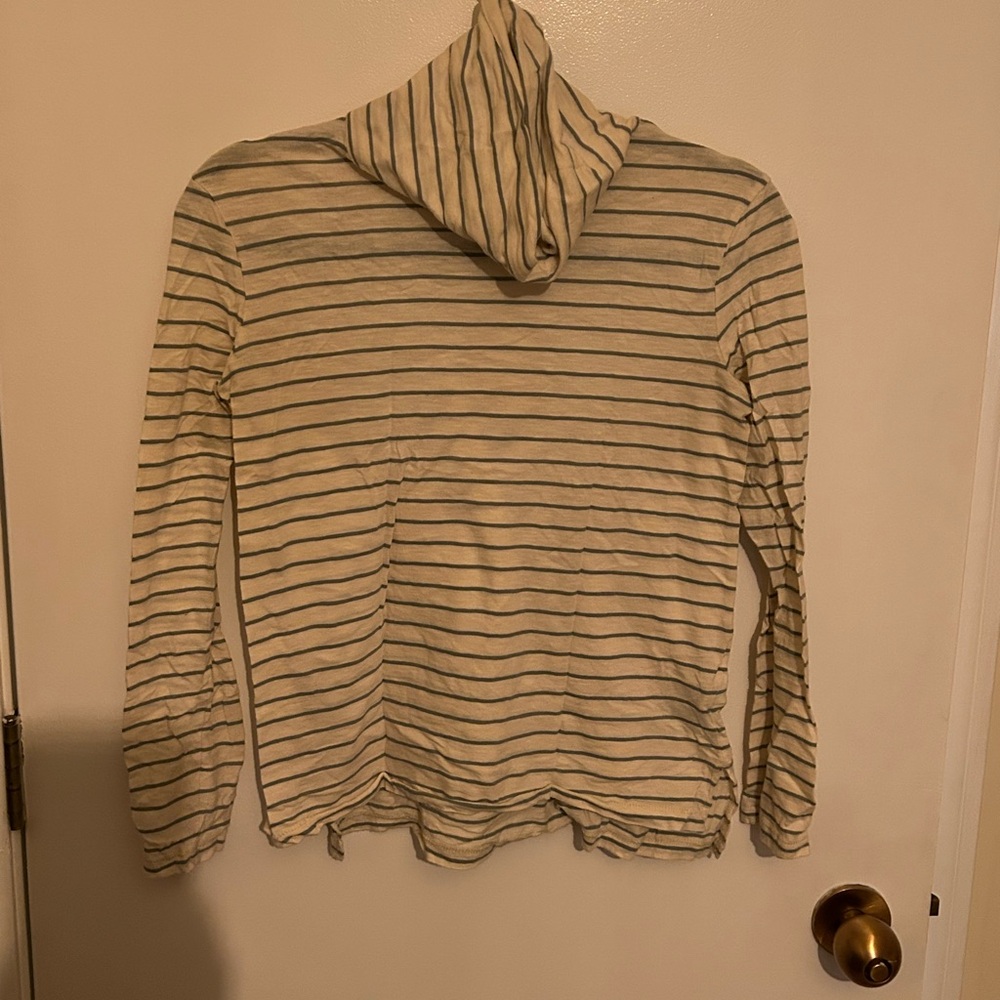 Madewell tissue fabric turtleneck in sage green and cream stripes